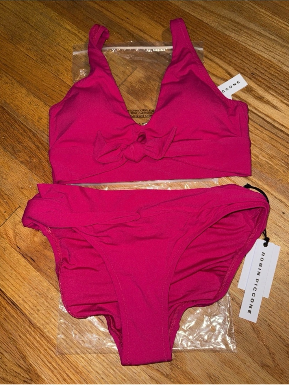 Robin Piccone Rose Bikini Set with Tie-Front Top Size Medium NWT